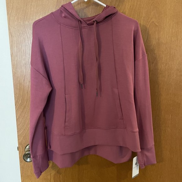 Apana Womens Size Medium Top SweatShirt Pink Hooded Knit Stretch Long Sleeve NWT - Picture 5 of 9